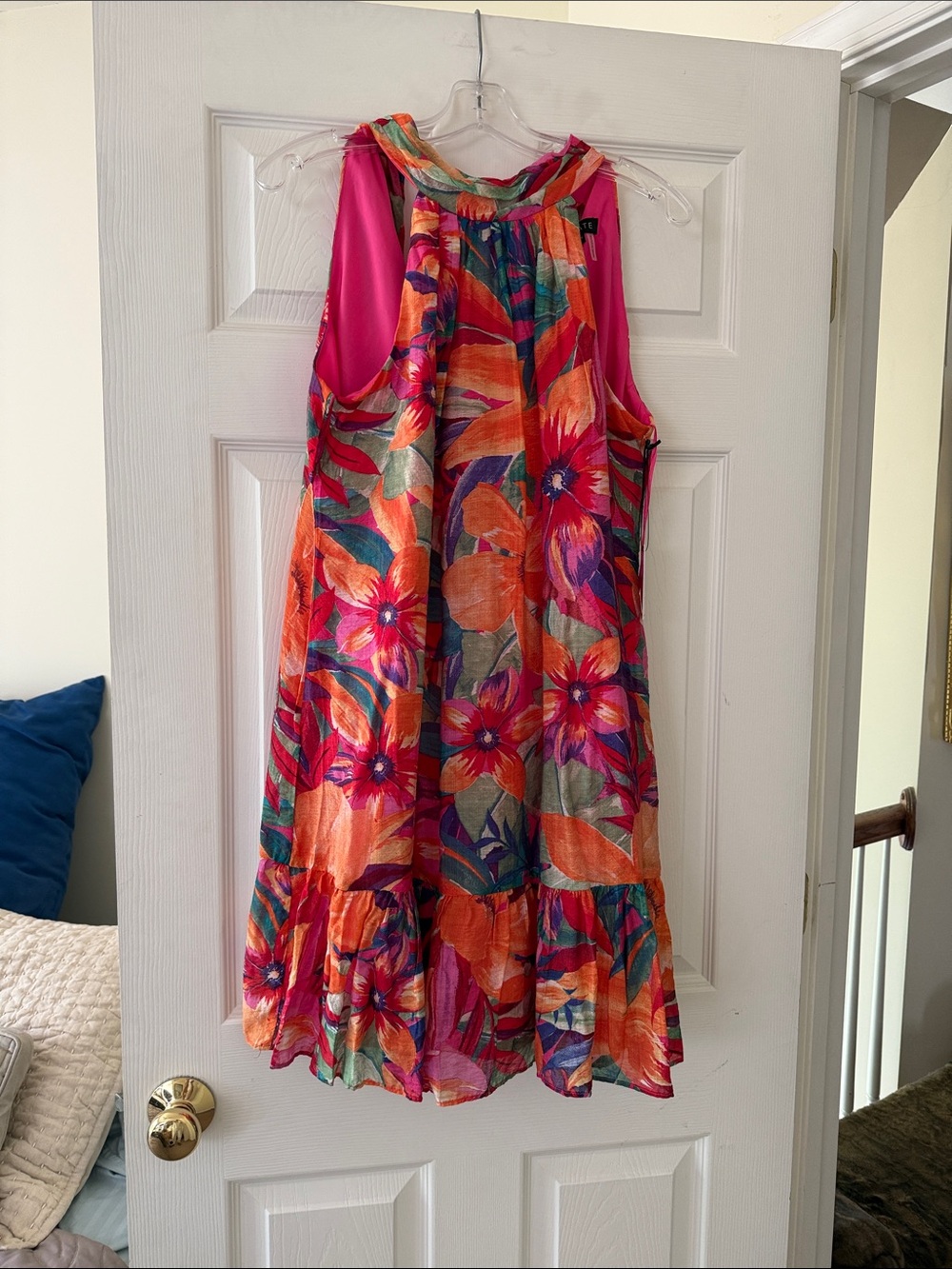 Vibrant Pink & Orange Floral Midi Dress
